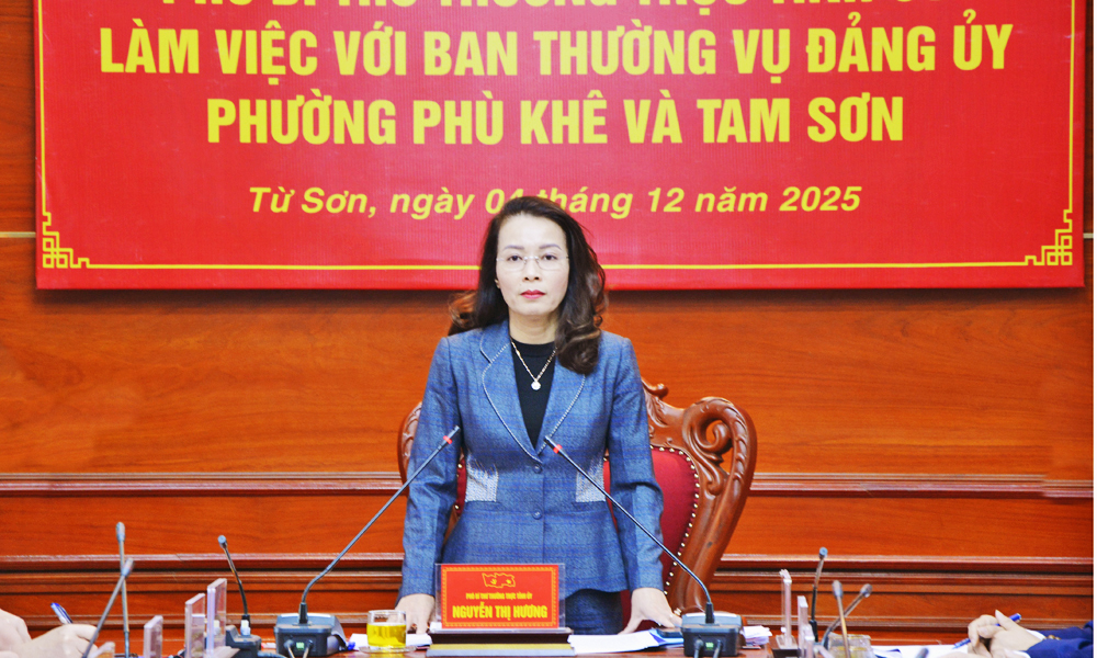 Phó Bí thư Thường trực Tỉnh ủy Nguyễn Thị Hương làm việc với Ban Thường vụ Đảng ủy 2 phường Tam Sơn và Phù Khê